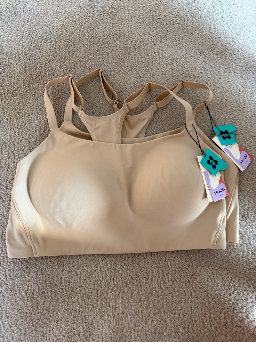 Huug racerback bra - nude - size large 2 bras - NWT